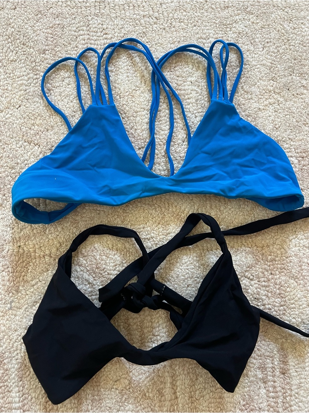 Montce Swim Blue & Black Women's Strappy Bikini Tops - Swimwear Set